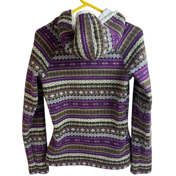 Koppen Sherpa Pullover Women's Size S Fair Isle Purple Green Hooded Jacket - Picture 2 of 6